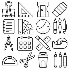 Stationery Essentials Icon Set Outline Style (Part 3)
