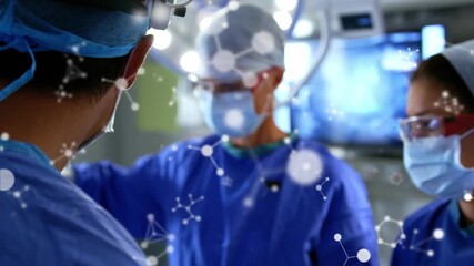 Animation of molecules over diverse surgeons operating - Powered by Adobe