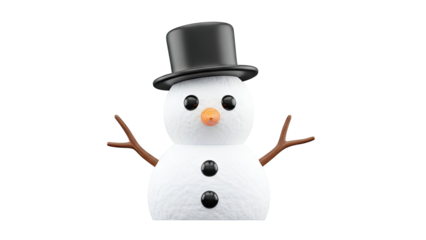 3D Snowman with Top Hat and Stick Arms