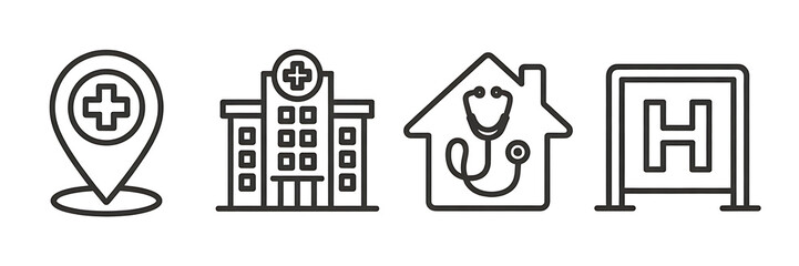 Obraz premium Set of Medical and Healthcare Line Icons Including Hospital Building Stethoscope and Location Pin