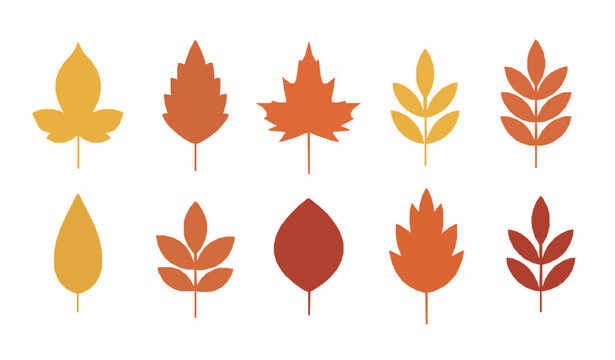 Minimal autumn leaves vector set in modern flat style for seasonal postcard decor