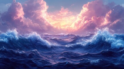 Fototapeta premium Ocean waves, Illustration, background