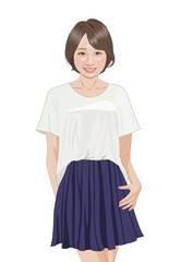 白いTシャツ笑顔の少女イラスト
