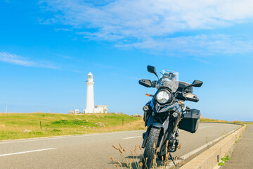 Naklejka premium 東北ツーリング 尻屋埼灯台とバイク