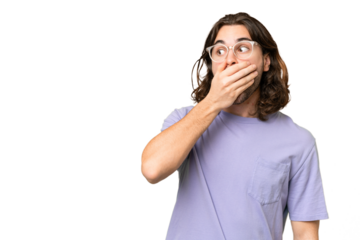 Young handsome man over isolated background doing surprise gesture while looking to the side