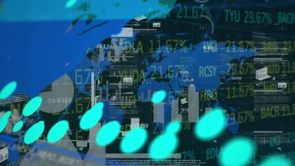 Animation of statistics and financial data processing over world map - Powered by Adobe