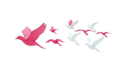 Flock of Pink and White Birds in Flight