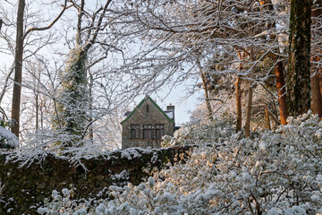 Sunrise after snowfall at Lu Hua Dao Park, Moganshan Scenic Area, Deqing County, Huzhou City, Zhejiang Province, China.