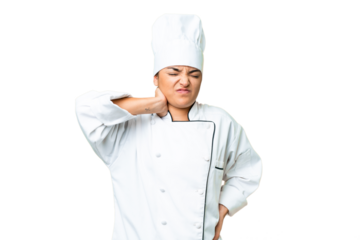 Young woman Chef over isolated chroma key background with neckache