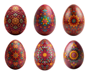 Beautiful Easter egg with a floral pattern isolated on transparent background