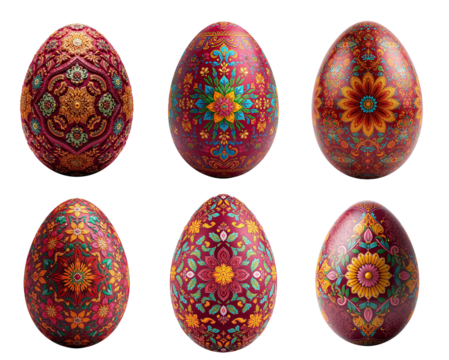 Beautiful Easter egg with a floral pattern isolated on transparent background - Powered by Adobe