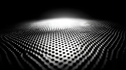 Abstract metallic mesh with a wave-like grid pattern under dramatic lighting
