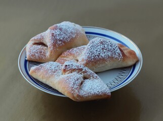 tasty homemade crisp croissants with jam