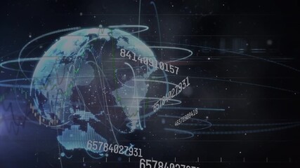 Animation of globe with network of connections over data processing - Powered by Adobe