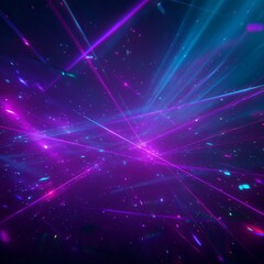 Naklejka premium Dynamic background with colorful laser beams and falling confetti. Vibrant party scene showing crossing neon light effects and sparkling glitter