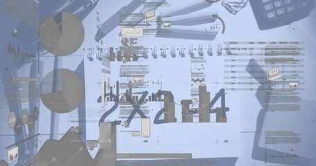 Animation of data processing over school equipment - Powered by Adobe