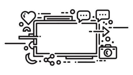 Minimalist Outline Frame with Digital Communication and Social Icons