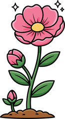 A beautiful pink flower in full bloom with smaller buds representing stages of growth and development