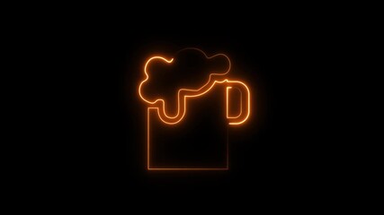 Glowing neon line Glass of beer icon animation, orange Neon Beer Mug Icon video motion,Beer animation 4k HD video isolated on black background.