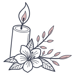 Minimal candle and flower symbol line pink