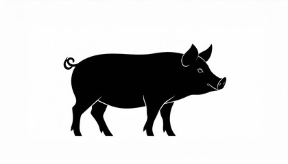 Fototapeta premium Black pig standing isolated on white background minimalist vector illustration