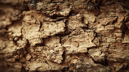 Detailed close-up view of rough, irregular cork bark texture with organic, natural patterns and earthy tones.