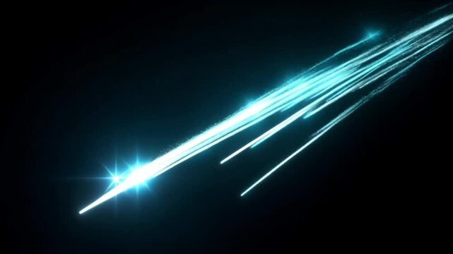 A luminous firefly streaks across the dark sky in a diagonal trajectory captured in a video.