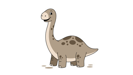 Fototapeta premium Friendly long-necked brontosaurus dinosaur standing and smiling in a colorful and gentle cartoon animal illustration.