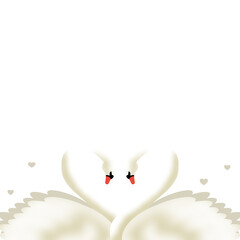A romantic white frame border with a minimalist illustration of two elegant white swans at the bottom. The swans' necks are curved to subtly form a heart shape in the center. 