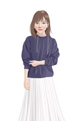 パーカーを着て微笑む若い女性イラスト