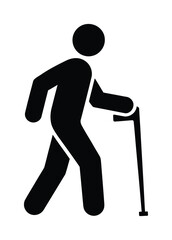 Silhouette of man walking with vector cane for support