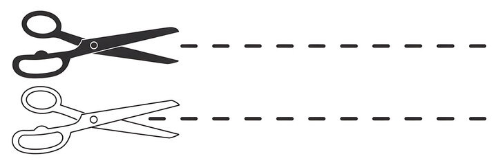 Black and Outline Scissors with Dotted Cutting Line Icon for Coupons DIY and Craft Projects