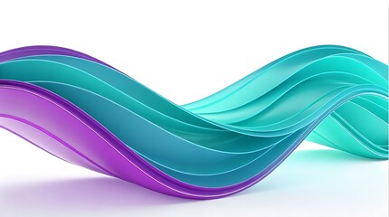 Flowing abstract wave made of purple and teal ribbons on a white background