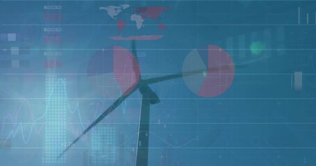 Animation of financial data processing over wind turbine - Powered by Adobe