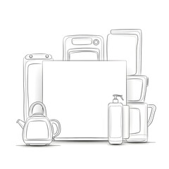 Line Art Kitchen Appliances Illustration Set.