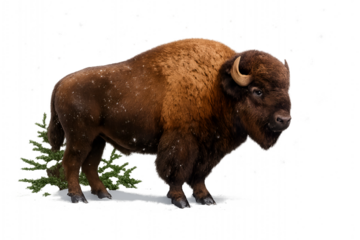 American Bison Standing Isolated on White Background