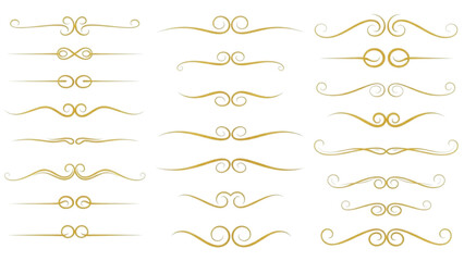 Obraz premium Golden ornate flourishes and dividers on a white background, elegant decorative elements