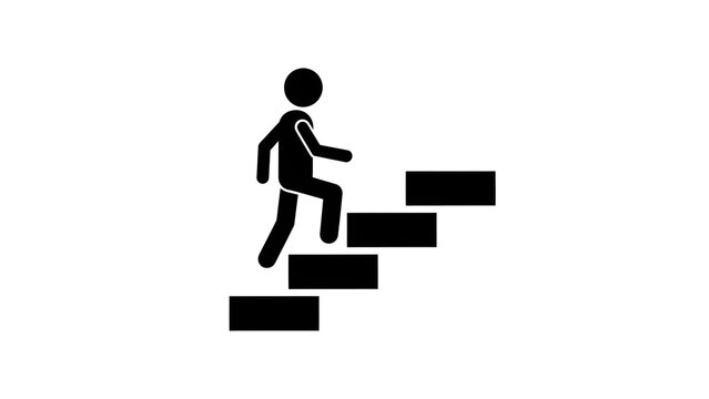 A black stick figure climbing up a set of stairs