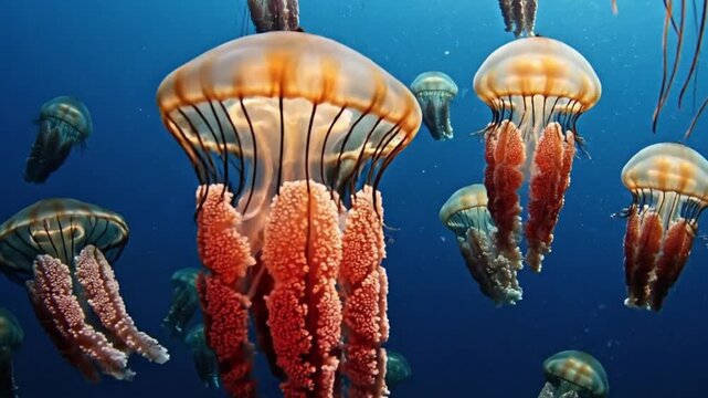 Jellyfish Flock Underwater Sea Life, Ocean Ecosystem, Marine Animals, Nature Photography