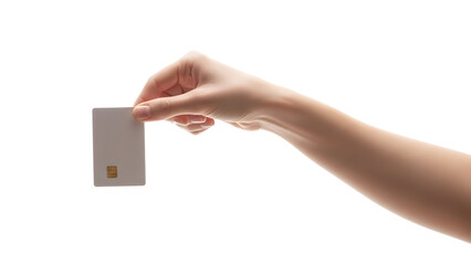 Hand holding a blank credit card.
