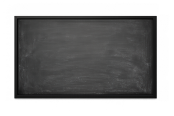 Black chalkboard with wooden frame, blank empty board texture on transparent background, education concept