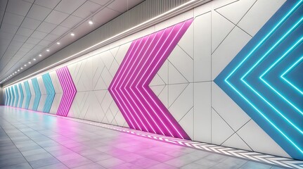 Futuristic glass and metal architecture creates an abstract perspective of an urban subway station corridor where modern building design meets the light of a high-tech business airport hall