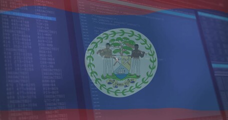 Gentle breeze causing Belize flag rippling, rotating, settling, showcasing flutter effect over code - Powered by Adobe