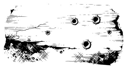 Grunge wooden surface texture damaged by multiple gunshot bullet holes © Anna