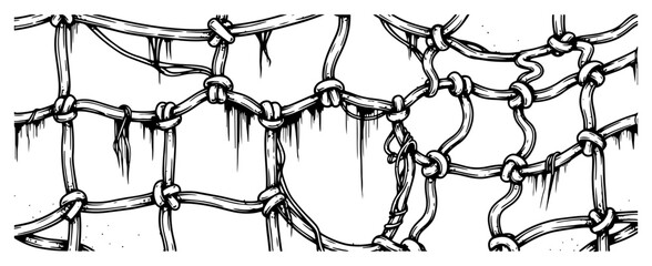 Hand drawn sketch of a knotted rope net or fishing mesh © Anna