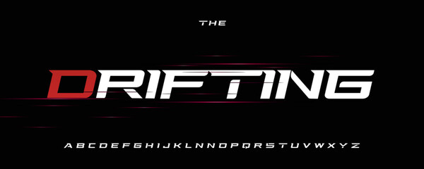 Speed Drifting Font Logo Alphabet Vector Fast Dynamic Letters Typography, Sport Typographic Design for Race Title Text, Typo Poster Headline, Type Symbol Logotype, Sans Serif Fonts. Vector Typeface © artyway