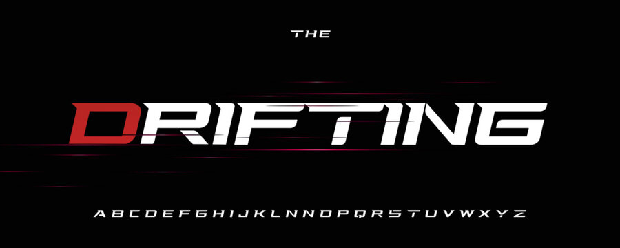 Speed Drifting Font Logo Alphabet Vector Fast Dynamic Letters Typography, Sport Typographic Design for Race Title Text, Typo Poster Headline, Type Symbol Logotype, Sans Serif Fonts. Vector Typeface