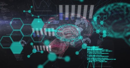 Animation of chemical formulas and data processing over fingerprints and brain - Powered by Adobe