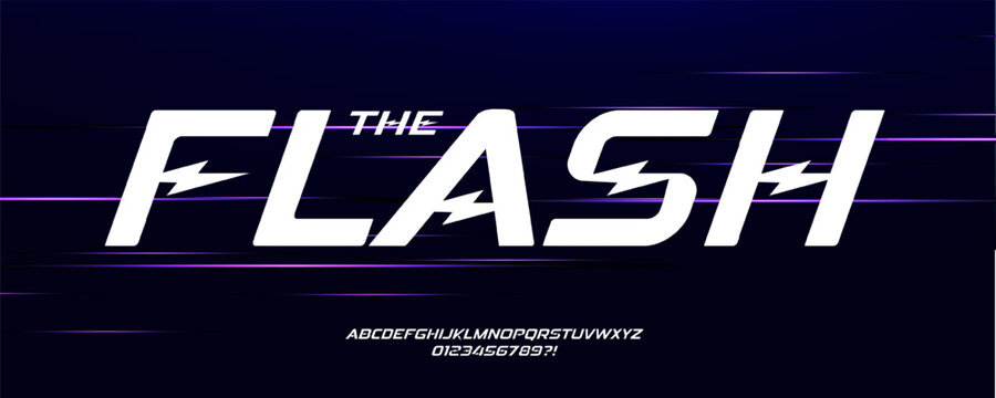 Flash Electro Font Logo Alphabet Vector Dynamic Letters Modern Typography, Electricity Typographic Design Title Text, Race Poster Headline, Type Symbol Logotype, Sans Serif Fonts. Vector Typeface.