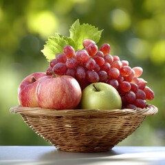 A basket of fresh fruits on a sunny day